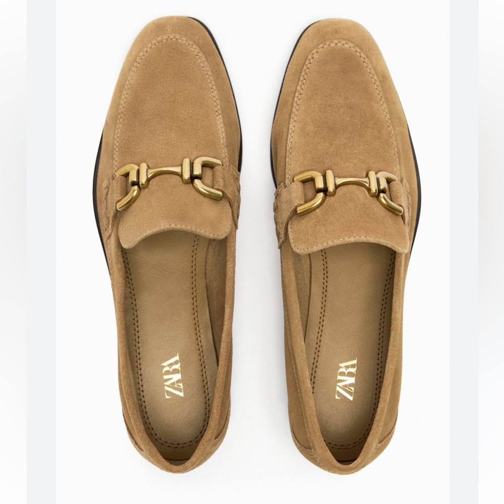 Zara Tan Moccasins with Gold Detail